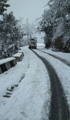 Car in snow covered road