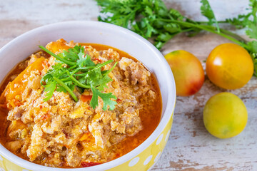 Thai food. thai Pork chili paste with cucumber and fresh vegetables