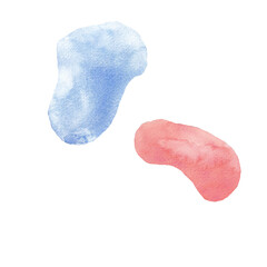 Abstract watercolor blue and pink stain on white background for design