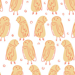 Childish seamless pattern with hand drawn owl. Perfect for kids apparel,fabric, textile, nursery decoration,wrapping paper.