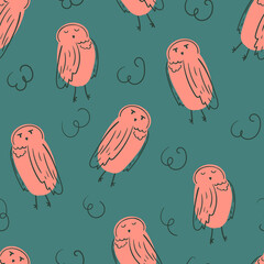Childish seamless pattern with hand drawn owl. Perfect for kids apparel,fabric, textile, nursery decoration,wrapping paper.