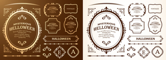 ハロウィンのフレーム素材、ハッピーハロウィン、パーティー、イベント、装飾素材、ビンテージ、アンティーク、ゴージャス、ラグジュアリー