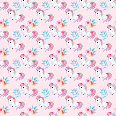 Watercolor Seamless Pattern with unicorns
