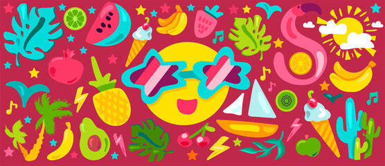 Tropical summer flat illustrations set