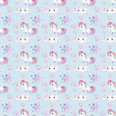 Watercolor Seamless Pattern with unicorns