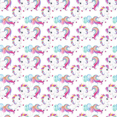 Watercolor Seamless Pattern with unicorns