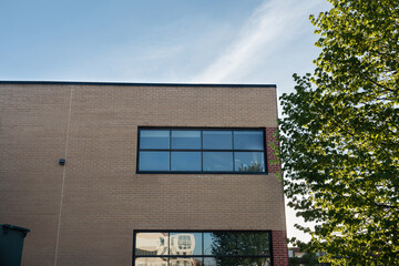 A part of the exterior facade of a generic small business