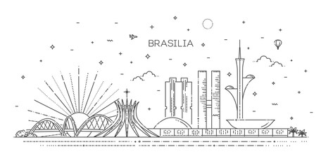 Brasilia architecture line skyline illustration - obrazy, fototapety, plakaty