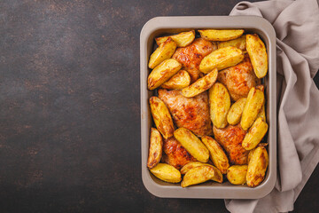 Grilled chicken thighs with spices on table