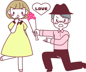 花束を持って告白をする男性