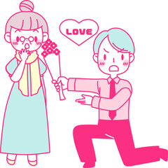 花束を持って告白をする男性
