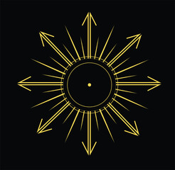 Fabulous, gothic illustration of the sun. Mysticism, minimalism