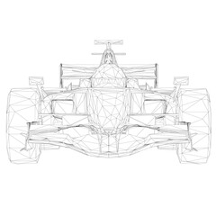 Wireframe of a racing car from black lines on a white background. Front view. 3D. Vector illustration