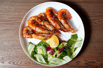 fried shrimp with salad