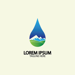 Water drop with mountain river icon Logo vector illustration for water business stock illustration