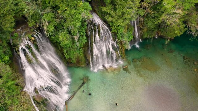 Aerial view of Tamasopo waterfalls in San Luis Potosi, Mexico.