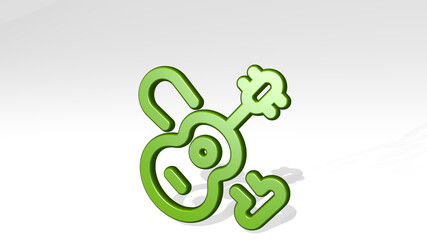 party music stand with shadow. 3D illustration of metallic sculpture over a white background with mild texture. celebration and design