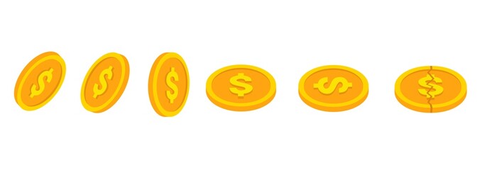 Golden coins set. Golden dollar coins in isometric style