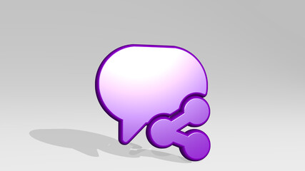 messages bubble share made by 3D illustration of a shiny metallic sculpture with the shadow on light background. concept and communication