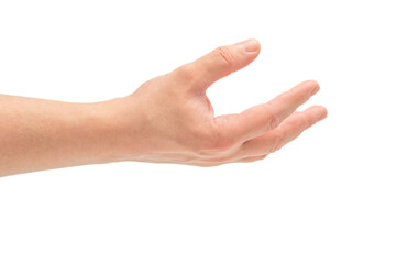 Male hand isolated on white.