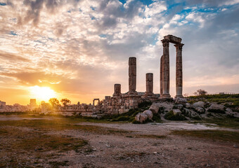 ruins of Amman Citadel at sunset