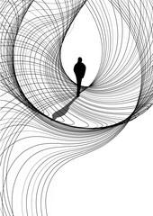 Abstract image a man walking in a tunnel