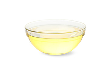 Glass bowl of sunflower oil isolated on white background