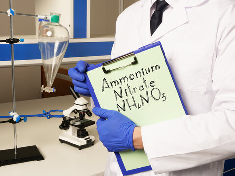 Ammonium nitrate NH4NO3 is shown on the chemical photo