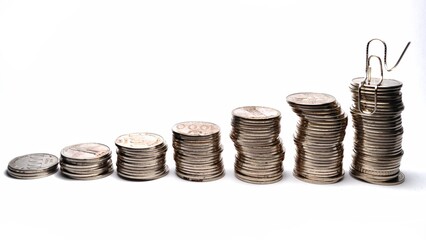 Pile of coins isolated on white background. Concept of successful business and finance