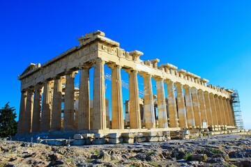 Greece, Athens, June 16 2020 - View of the archaeological site of Acropolis hill with Parthenon temple in the background.