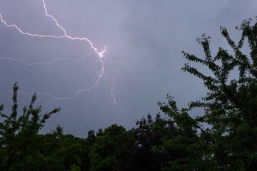 Stormy weather with lightning and dark clouds