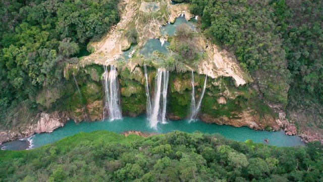 Aerial view of Tamul Waterfall in San Luis Potosi, Mexico.