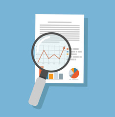 Magnifying glass data analysis flat
