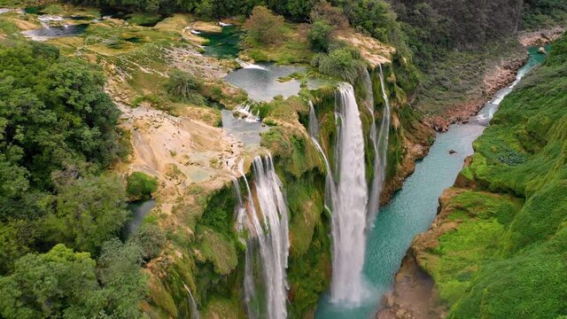 Aerial view of Tamul Waterfall in San Luis Potosi, Mexico.