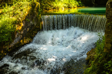 Krupajsko Vrelo (The Krupaj Springs) in Serbia, beautiful water spring with waterfals and caves. Healing light blue water.