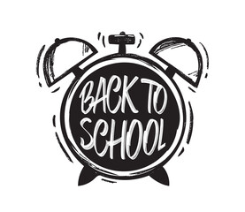 Vectro Hand drawn brush type lettering of Back to School on alarm clock background