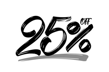 Vector Hand drawn numbers of 25 percent OFF. Special offer discount. Black Friday Sale.
