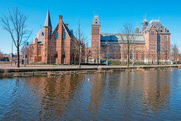 City scenic from Amsterdam at the river Amstel in the Netherlands