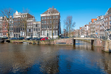 City scenic from Amsterdam at the Singel in the Netherlands