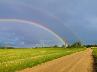 Double rainbow in the countryside