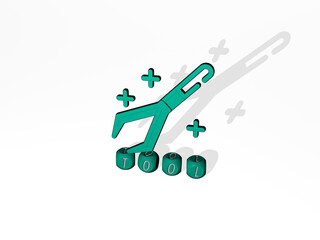 Fototapeta premium 3D graphical image of tool vertically along with text built by metallic cubic letters from the top perspective, excellent for the concept presentation and slideshows. illustration and icon