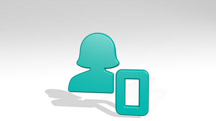 single woman actions mobilephone made by 3D illustration of a shiny metallic sculpture with the shadow on light background. icon and isolated