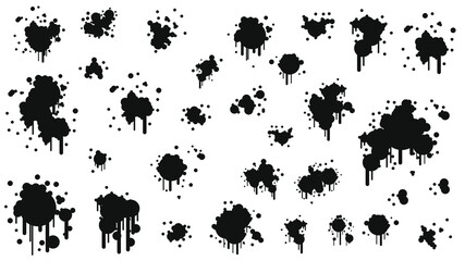 Black Spray Different Set Paint Blot Element Vector Object Brush