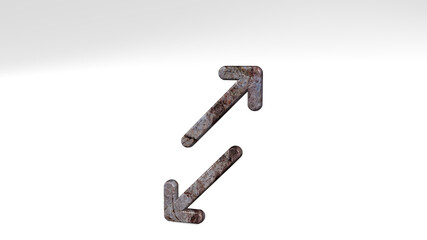DATA TRANSFER DIAGONAL casting shadow with two lights. 3D illustration of metallic sculpture over a white background with mild texture. business and concept