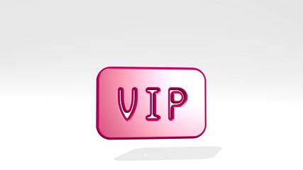 VIP from a perspective with the shadow. A thick sculpture made of metallic materials of 3D rendering. illustration and background