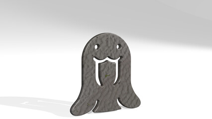 MARINE MAMMAL SEA LION casting shadow from a perspective. A thick sculpture made of metallic materials of 3D rendering. illustration and background