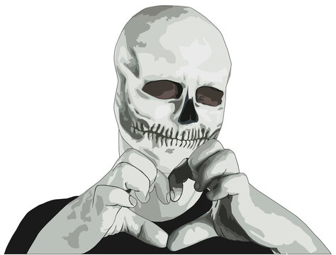 Skeleton folds fingers in the shape of a heart