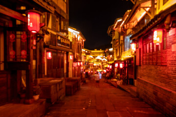 Night view of ancient town streets in Chongqing, China