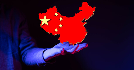 China world map with a pixel diamond texture. World map geography.