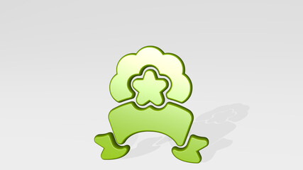 ranking ribbon from a perspective with the shadow. A thick sculpture made of metallic materials of 3D rendering. illustration and business